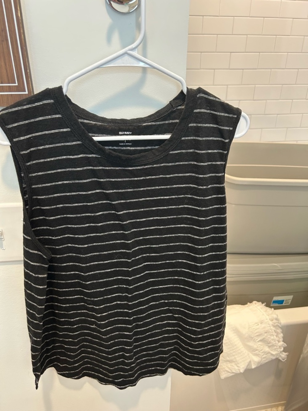 Old Navy Black and White Striped Sleeveless Top